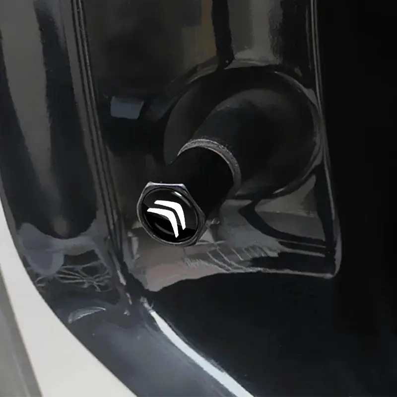 Lot De 4 Bouchons De Valve En Aluminium Noir Avec Logo Citroën - Pour Voiture, Vélo, Moto